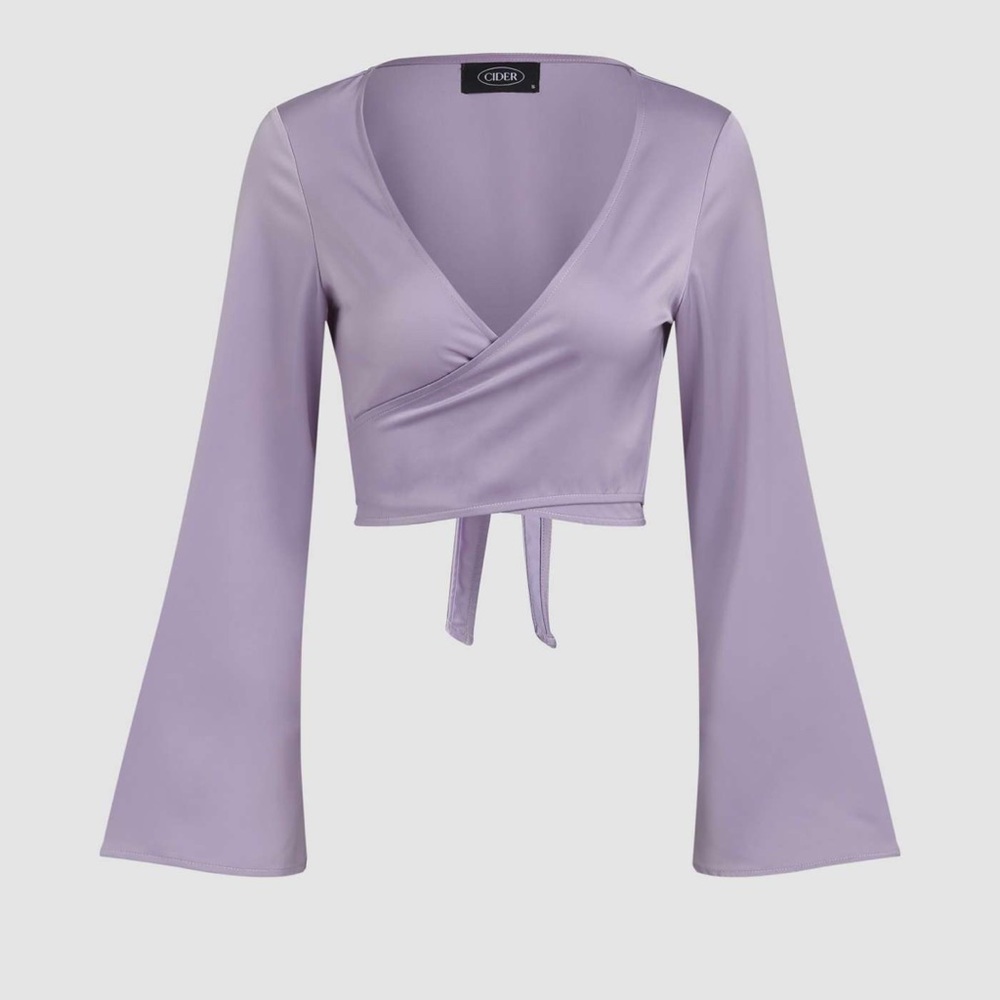 Cider Tie Front Bell Sleeve Crop Top